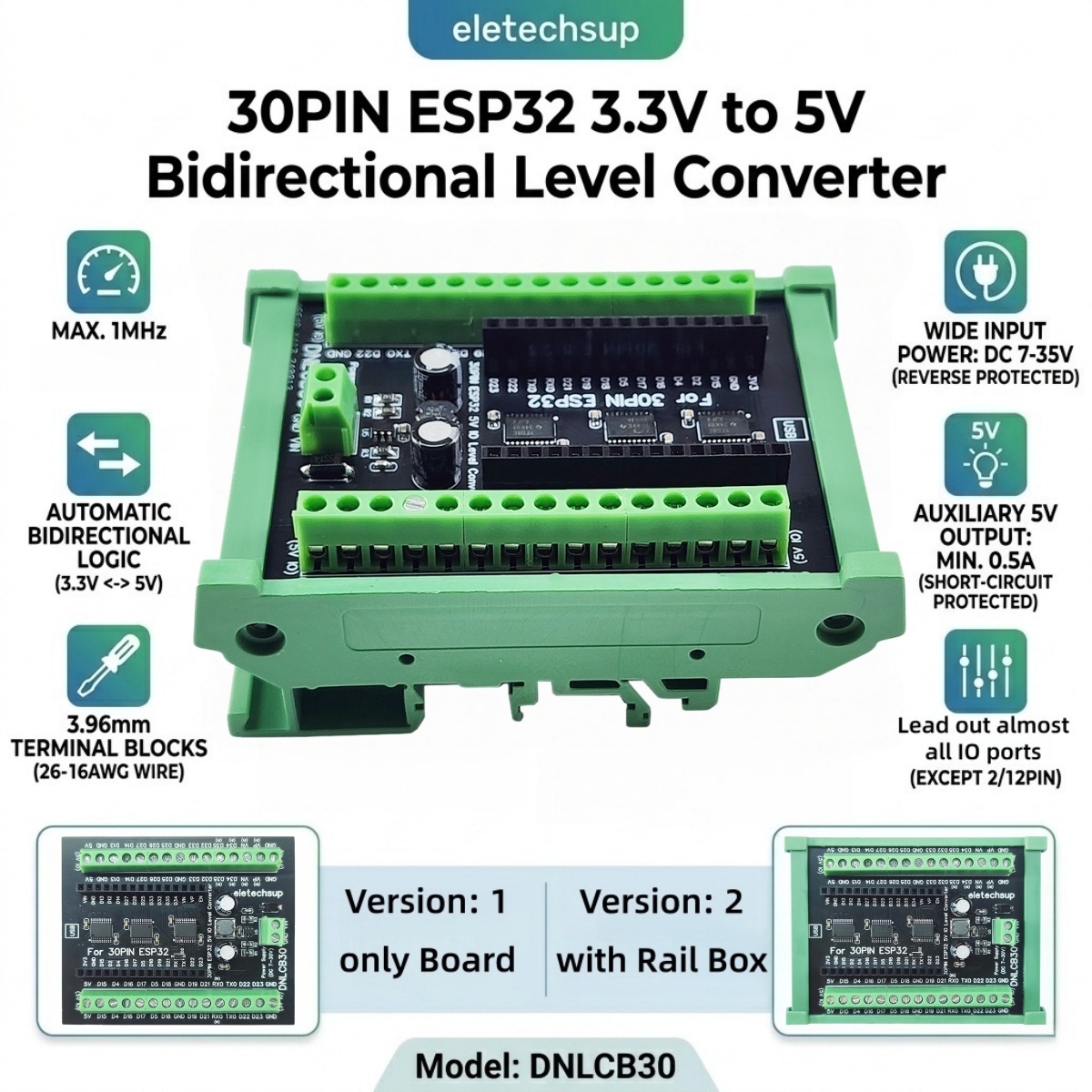 ESP32 30P DIN Rail Adapter, 3. – Level Shifter 3.3V Bewertung und Preis